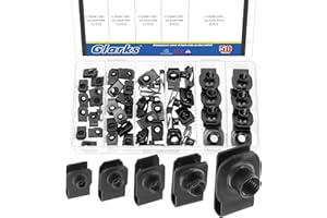 Glarks 50pcs M4 M5 M6 M8 M10 kit d'écrous à clip en U, écrou à clip fileté en acier au carbone noir, kit de clip d'écrou en U, écrou en U, voiture u clip pour moteur, garde - boue, pare - chocs