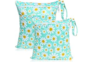 HOTLIKE Borsa Pannolini Riutilizzabile, 2Pcs Wetbag Borsa per Pannolini Impermeabile Organizzatore Neonato Sacchetto del Pannolino con Doppia Cerniera Bambino Bag per Viaggi Spiaggia Gym (Margherita)