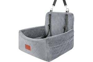 WOOAIDAGG Hundefahrersitz für kleine/mittlere Hunde, tragbare Reisehundebett mit Memory-Schaum, abnehmbar und waschbar, 3-Riemen-Sicherheitsfahrersitz für Hunde (Grey, Small)