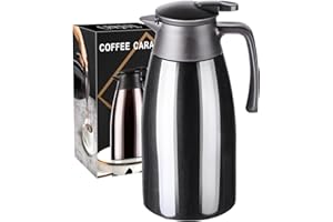 PARACITY Thermoskanne 2 Liter Kaffeekanne mit Keramikeinsatz, vakuumisolierte Teekanne Edelstahl, Teekanne Thermo zum Warmhalten von Kaffee & Tee für 12 Stunden / 24 Stunden kalt Thermokanne(Schwarz)