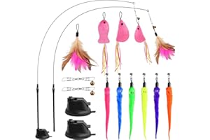 Interaktives Katzenspielzeug Angel mit Feder- Intelligenz Spielzeug für Katzen Federspielzeug Mit Saugnapf für Kitten SelbstbeschäFtigung (13 STK Feder/Maus/Fisch)