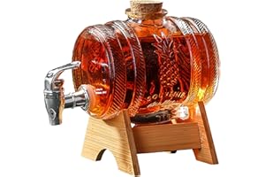 Inscrip Dispensador de bebidas de cristal, dispensador de bebidas de cristal con grifo a prueba de fugas, dispensador de bebidas, barril con soporte de madera, recipiente para bebidas frías para