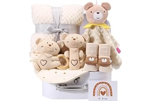 SITREMEN Premium Baby Gift Set for New Born, Baby Shower Hamper, Newborn Gifts Basket with Baby Essentials, Keepsake Box for Baby Gifts (Bear)