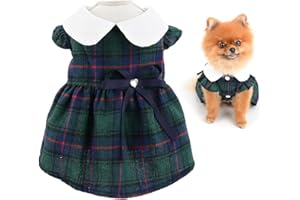 SMALLLEE_LUCKY_STORE Vintage Scottish Plaid Luxury Bow Girls Dog Dress Elegant Pincess Spring Summer Apparel Clothes for Small Pets Kitten Christmas Outfits Puppy Costume,Green,XL