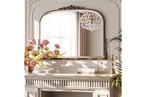 ‎BEAUTYPEAK BEAUTYPEAK Wandspiegel Bogen 90x67 cm, Barock Spiegel oval mit Kupfer Rahmen, Bruchsicherer Vintage Wandspiegel, Großer Dekospiegel für Wohnzimmer, Bad, Flur