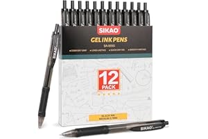 SIKAO Gel Pens 12 Pack Black Gel Pens Fine Point Smooth Writing Pens No Smear, Black Pens Bulk, Comfy Grip Retractable Gel Ink Pens, 0.7 Pens, Roller Ball Pens Medium Point, Server Office Pens, Lapiceros