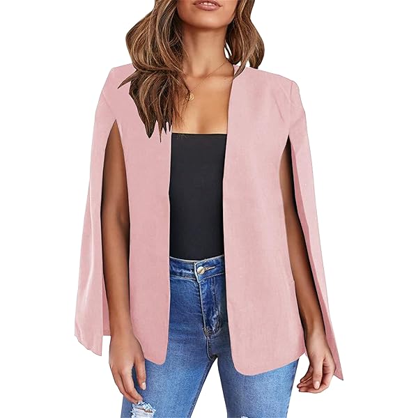 Poncho Cape Elegante blazer voor dames, schouderjas met split mouwen, cape, effen bolerojas, lente, zomer, over-bergjas, vooraan open cardigan, zomerjas, zakelijke cocktailblazer, Kaki, XXL