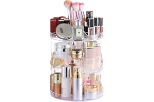 Cq acrylic 360 Degree Rotating Makeup Organizer for Bathroom,4 Tier Adjustable Spinning Cosmetic Storage Cases and Make Up Holder Display Cases,Clear