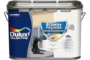 Dulux Valentine ECRAN+ CHANTIER FACILE FAÇADE - Peinture en Phase Aqueuse pour Façades - Séchage rapide et grand confort d'application - Mat Blanc 2,5L