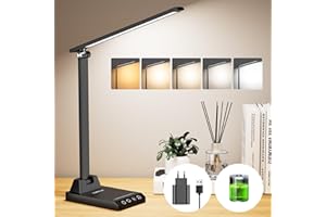 TOPPLEE Lampada da Tavolo, Lampada da Scrivania con 2500mAh Batteria, Lampada da Tavolo Senza Fili, 5 Modalità di Luce x 10 Livelli di Luminosità, USB Lampada Scrivania, Timer 30/60min Lampada Led da Tavolo