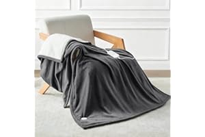 CELESTA Wärmedecke Heizdecke mit Abschaltautomatik, Heizdecke 180x130, 9 Heizstufen 1-9H Timer Auto-Aus, Wärme Decke Flanell-Sherpa, Maschinenwaschbar - für Sofa, Bett und Büro, Dunkelgrau
