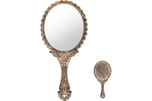 UINNOSSVC Specchio a mano con manico vintage, specchio a mano vintage, piccolo specchio da parrucchiere, specchio da viaggio, specchio vintage, specchio da trucco per donne, ragazze, viaggi, casa, ufficio, uso