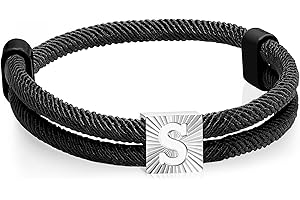 FLHEART Segeltau Armband Herren mit Buchstaben Surferarmband - Schwarz Segler Nylon Surf Armbänder mit Initial A-Z Buchstabe, Verstellbares Surfer Armband Geschenke für Männer Junge Geburtstag
