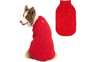 SCENEREAL Knitted Dog Sweater for Small Medium Large Dogs, Cat Dog Winter Coat Warm Sweartershirts Outfits, Classic Pet Clothes with Leash Hole, Soft Pet Knitwear Apparel for Girls Boys, Red ML