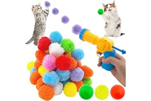 Lets Joy Lanzador de Pelotas para Gatos, Lanzador de Bolas de Juguetes para Gatos, Bolas Juguete para Gatos, Bolas Pelotas de Felpa, Juguetes Gatos Interactivos Creative, 50 Piezas Pompones
