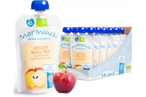Marmaluzi Premium Organic Baby Food - Apple Baby Puree - Gluten Free, Dairy Free, Non GMO Baby Pouches - Value Pack (14 x 90g)