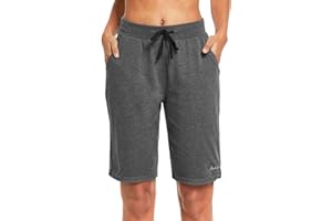 BALEAF Damen Bermuda Shorts Baumwolle Sweathose Sommerhose kurz mit Taschen für Yoga, Sport, Freizeit