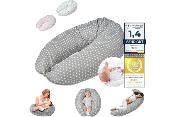 SMOOTHY Coussin d'allaitement Coussin de Grossesse pour Le Sommeil, Le Repos et l'allaitement Coussin de couchette latérale Coussin de positionnement pour la mère et Le bébé (Gris)