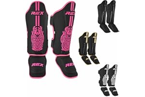 REX BOXING GEAR Rex Sports Endurance Shin Guard Instep for Kickboxing, MMA fighting pads, kickboxing shinpads, Muay Thai Leg pads, Rexene Leather Boxing protection for legs