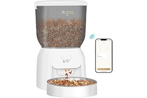 EUGAD Dozownik automatycznych karm dla kotów, 2,4 GHz, WiFi, 4 l, automatyczna miska dla kotów i psów, podłączona przez aplikację iOS/Android, podwójne zasilanie 1–10 posiłków/dzień, biały i szary