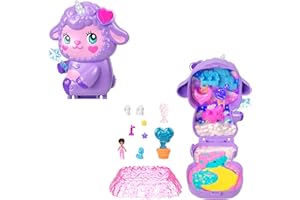 Polly Pocket - Cofanetto Sogni d'Oro, set portatile a forma di agnellino con una microbambola e un unicorno, nove accessori per lo styling inclusi, giocattolo per bambini, 4+ anni, JCB15