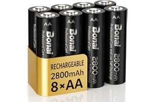 BONAI Laddningsbara Batterier AA 8 Stycken, 2800mAh Hög Kapacitet Högpresterande Ni-MH AA Uppladdningsbara Batterier 1200 Cyk