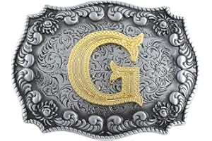 STARBRILLIANT Fibbie Per Cinture Western Da Uomo Con Lettere Iniziali Dalla A Alla Z Fibbie Per Cinture Da Cowboy Con Bordo Arrotolato, Nero Grigio