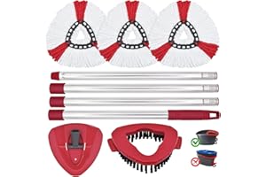 DLAIMI Mopa de Microfibra-Cabezal de Mopa Compatible con Vileda Turbo Spin Mop EasyWring,Cabeza de Repuesto, Base, Cepillo Triangular, Mango, Microfibra Mop Cabezas, 30-58inch Mop Mango Combo Set