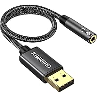 KiwiBird USB to 3.5mm Jack Audio Adapter, USB to Headphone and Microphone Jack, Gaming Headset USB Aux Adapter, TRRS 4-pole, 