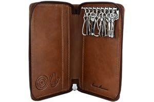 CM CONTE MASSIMO CONTE MASSIMO Llavero para Hombre y Mujer, de Piel Auténtica con Cremallera, Ganchos y Bolsillos, con Caja de Regalo