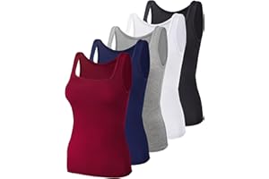 BQTQ 5 Pcs Tank Tops for Women Square Neck Sleeveless Undershirt Vest Tops for Women and Girls