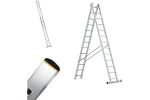 DRABEST Escalera de Aluminio Pro - Resistente y Duradera - Ganchos galvanizados - Norma EN-131 - Diseño ergonómico - 2 Elementos - 2x13 peldaños 150 kg de Capacidad de Carga - 48x564x13,5 cm