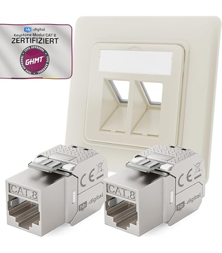 Produktbild von Lumonic 2er Set Keystone-Rahmen Unterputz + 2x CAT8 Modul – Werkzeuglose Montage, 2-Port Snap-In, Für Standard 55 System, Ethernet Bis 40 Gbit/s, Vollgeschirmt