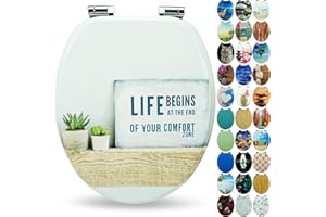 Sanfino® Premio Sedile WC ammortizzato - Copriwater Universale di alta qualità in legno, tanti motivi colorati, seduta comoda, facile da montare con istruzioni di montaggio incluse - "Life"