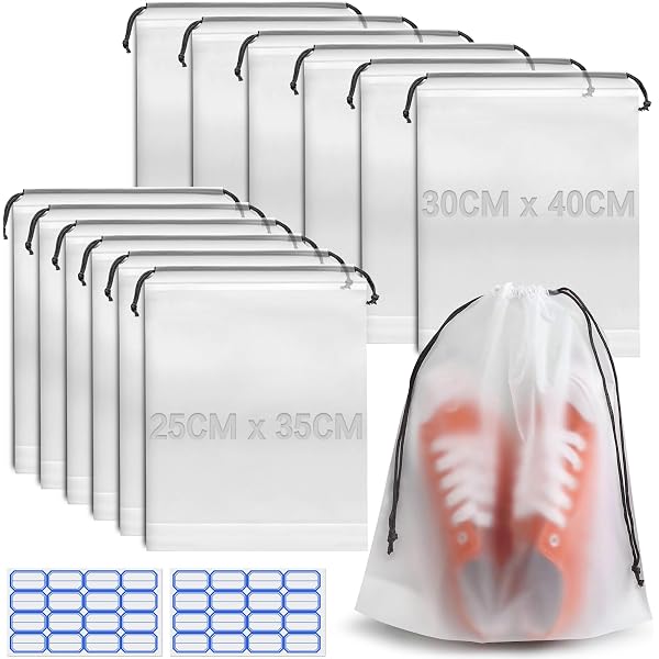 Sacs à Chaussures Imperméables Transparents - Lot De 2 (Grand Et Moyen) Avec Cordon De Serrage | Idéal Pour Voyage Et Rangement