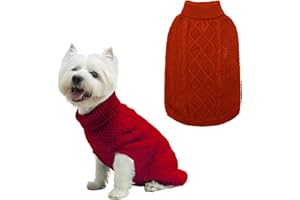 Mihachi Turtleneck Dog Jumper - Dog Sweater Winter Coat Apparel Classic Cable Knit Clothes with Leash Hole for Cold Weather