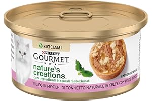 GOURMET NATURE'S CREATIONS Cibo Umido per Gatti Adulti Fiocchi di Tonnetto Naturale e Pesce Bianco in Gelée 24 lattine da 70g