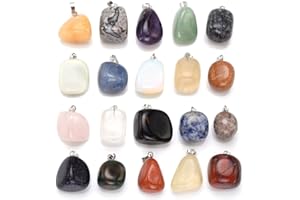 Jovivi 20 Stücke Edelsteine Trommelstein Anhänger silberfarbene Öse Heilsteine verschiedenen Stein 15-20mm mit 2X Ketten