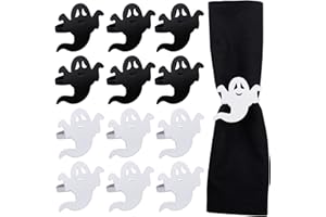 LogHog Ghost Napkin Rings Set of 12, White and Black Ghost Napkin Buckle for Halloween Holiday Birthday Party Decoration