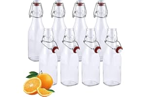 DYUEE Glass Bottles with Stoppers & Screw Caps, 8PCS 250ml Transparent Beer Bottles - for Water, Alcohol, Vodka, & Homemade Beer