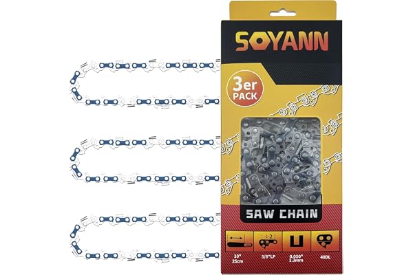3 Chaînes de Tronçonneuses 25cm, 40 Maillons/Entraineurs, Pas de 3/8", Jauge 0,050" (1,3 mm), Chaîne à Faible Rebond Compatible pour Bosch, Einhell, Dolmar, Black & Decker et autres