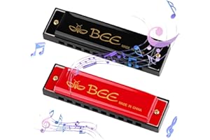 DASHUAIGE 2 Stück Mundharmonika, 10 Löcher 20 Töne Blues Mundharmonika Tonart C Diatonische Mundharmonika Perfektes Musikgeschenk für Kinder Erwachsene Anfänger und Interpreten (Schwarz Rot)