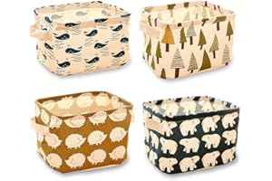 sinzau Set di 4 contenitori pieghevoli in lino, per ufficio, camera da letto, bagno, 4 motivi