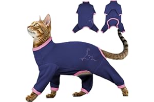PUMYPOREITY Cat Clothes, Cat Coats and Body Warmers Sticky Hair Jumper Post Surgery Suit Shirt with Legs Cold Dress(Blue, L)