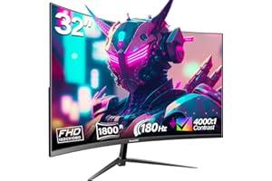 Gawfolk 32 Pouces Gaming Monitor Curved 180Hz, 144Hz PC écran Full HD 1080P, sans Cadre 1800R écran d'ordinateur incurvé avec FreeSync et la Technologie Eye Care, supporte VESA