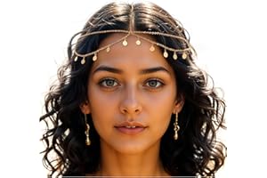 Ouligay Cadena de cabeza dorada, joyería egipcia, tocado gitano, diadema de disfraz para festival, accesorio diario para el cabello