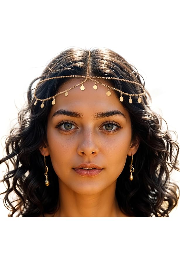 Chaîne De Tête Boho Dorée - Perles Et Goutte D'eau - Festival Et Mariage
