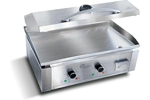 LITTLE BALANCE 8473 Aquitaine Pro Plus, elektrische Grillplatte, 2 Kochzonen, Deckel, 3500 W, hergestellt in Frankreich, komplett Edelstahl