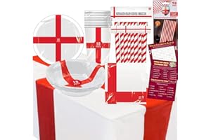 NARAS England Tableware Set - England Party Decorations 87 Pcs - Disposable Paper Plates, Straws, Cup, Napkins, Tablecloth, Bowl - EURO 2024, Six Nations Decorations, England Football