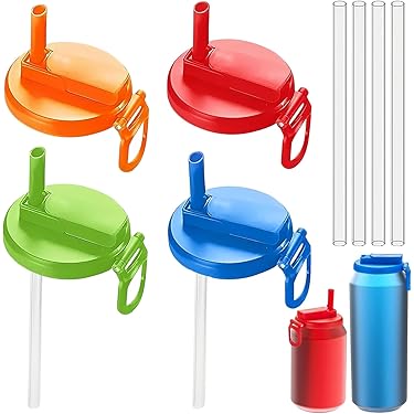Couvercles De Canette Avec Paille - 4 Couvercles Réutilisables Étanches Pour Canettes De Soda - Anti-renversement, Garde La Fraîcheur - Idéal Pique-nique Plage Camping
